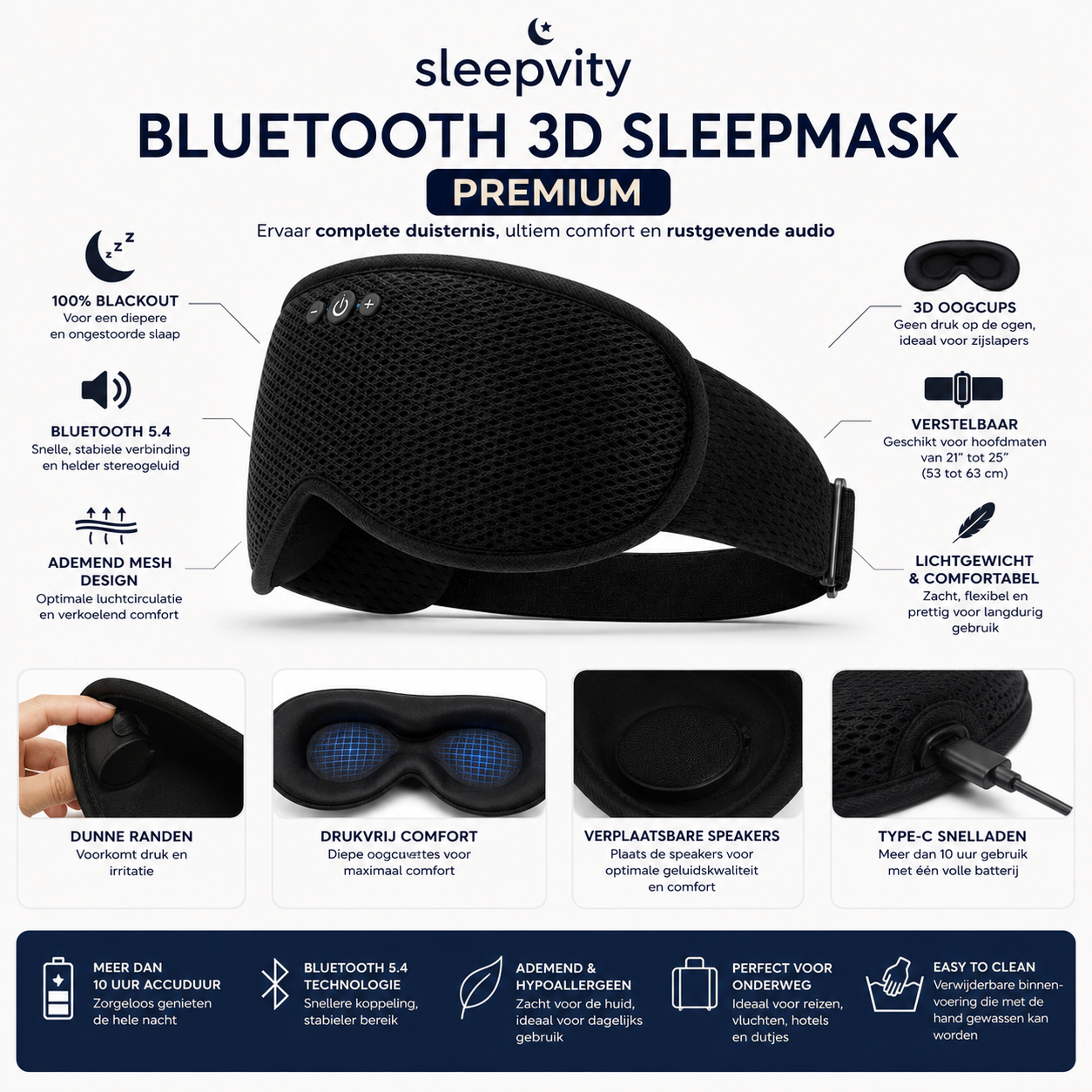 Sleepvity Bleutooth/Headphone 3D SleepMask Premium