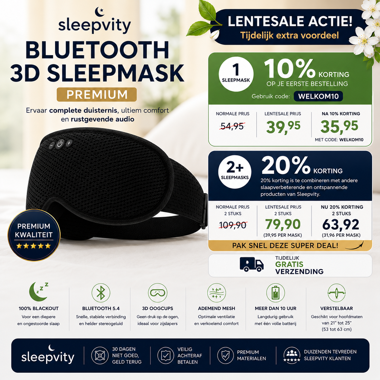 Sleepvity Bleutooth/Headphone 3D SleepMask Premium