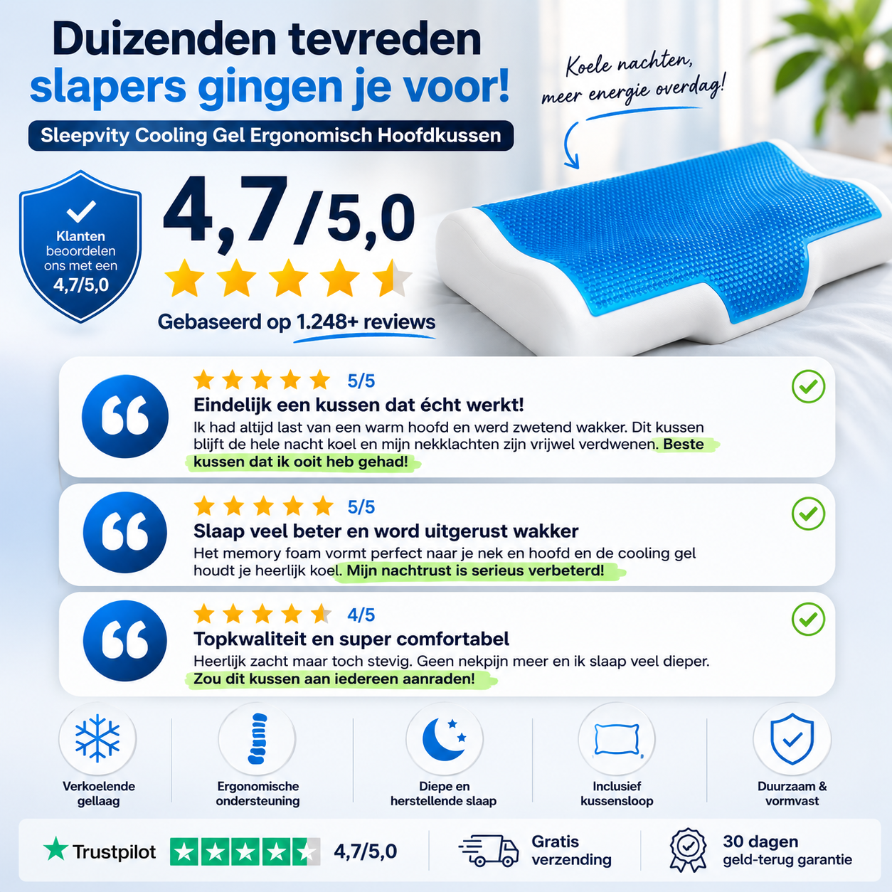 Sleepvity Cooling Gel Ergonomisch Hoofdkussen 
