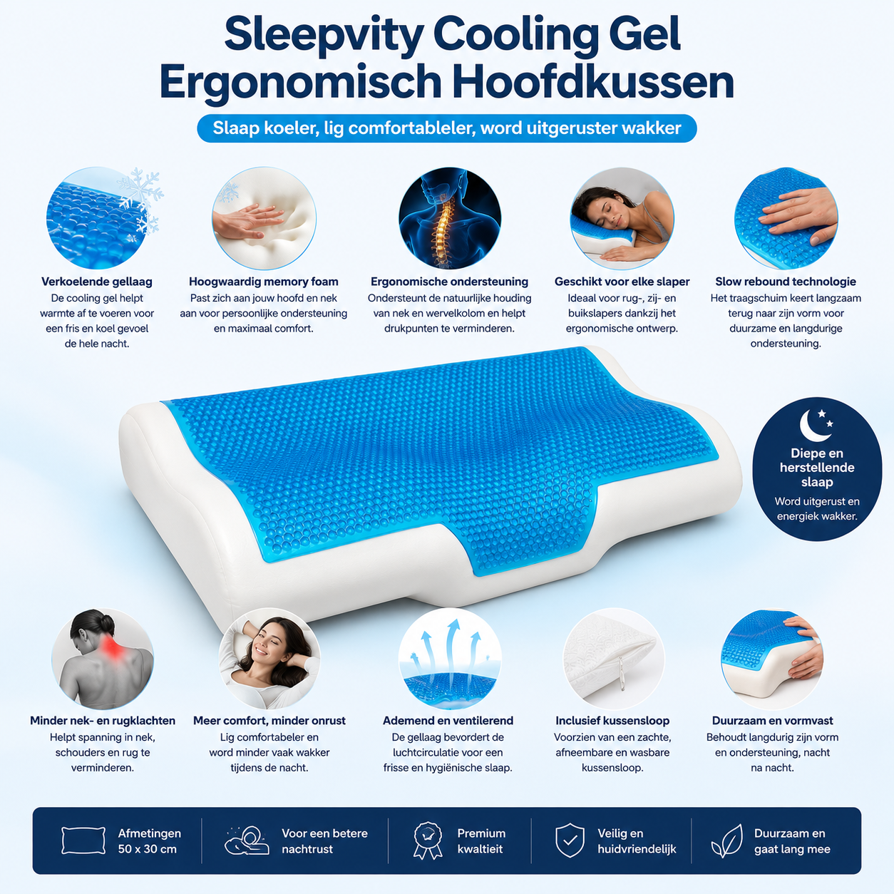 Sleepvity Cooling Gel Ergonomisch Hoofdkussen 