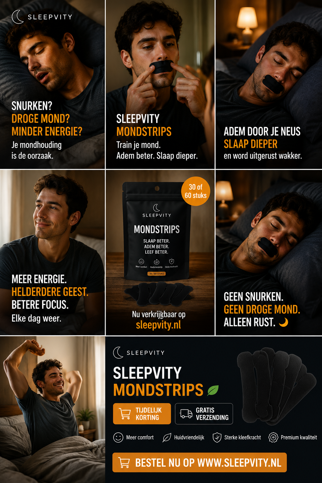 Sleepvity Mondtape (30 of 60 stuks, zwart)