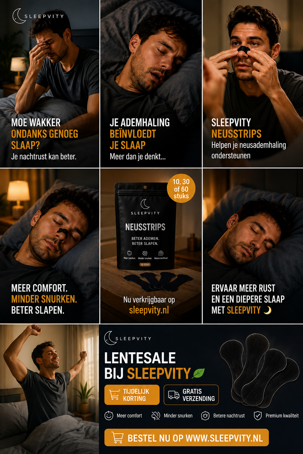 Sleepvity Neusstrips Voor Betere Slaap / Anti-Snurk Neusstrips (10, 30 of 60 stuks)