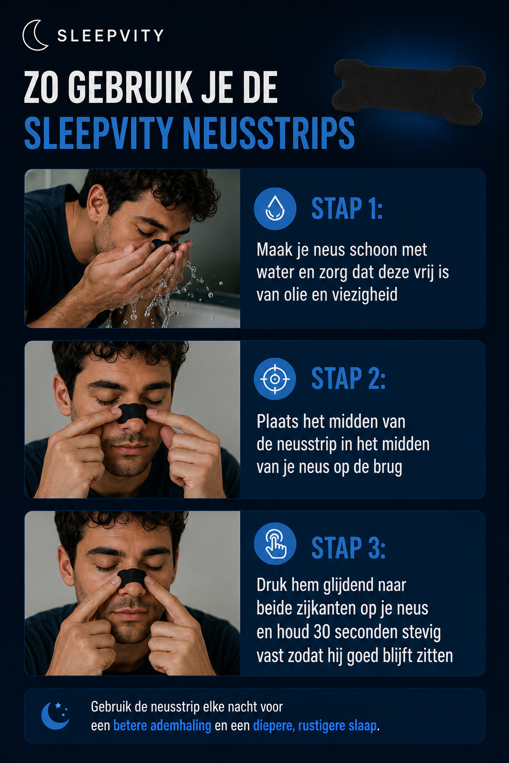 Sleepvity Neusstrips Voor Betere Slaap / Anti-Snurk Neusstrips (10, 30 of 60 stuks)